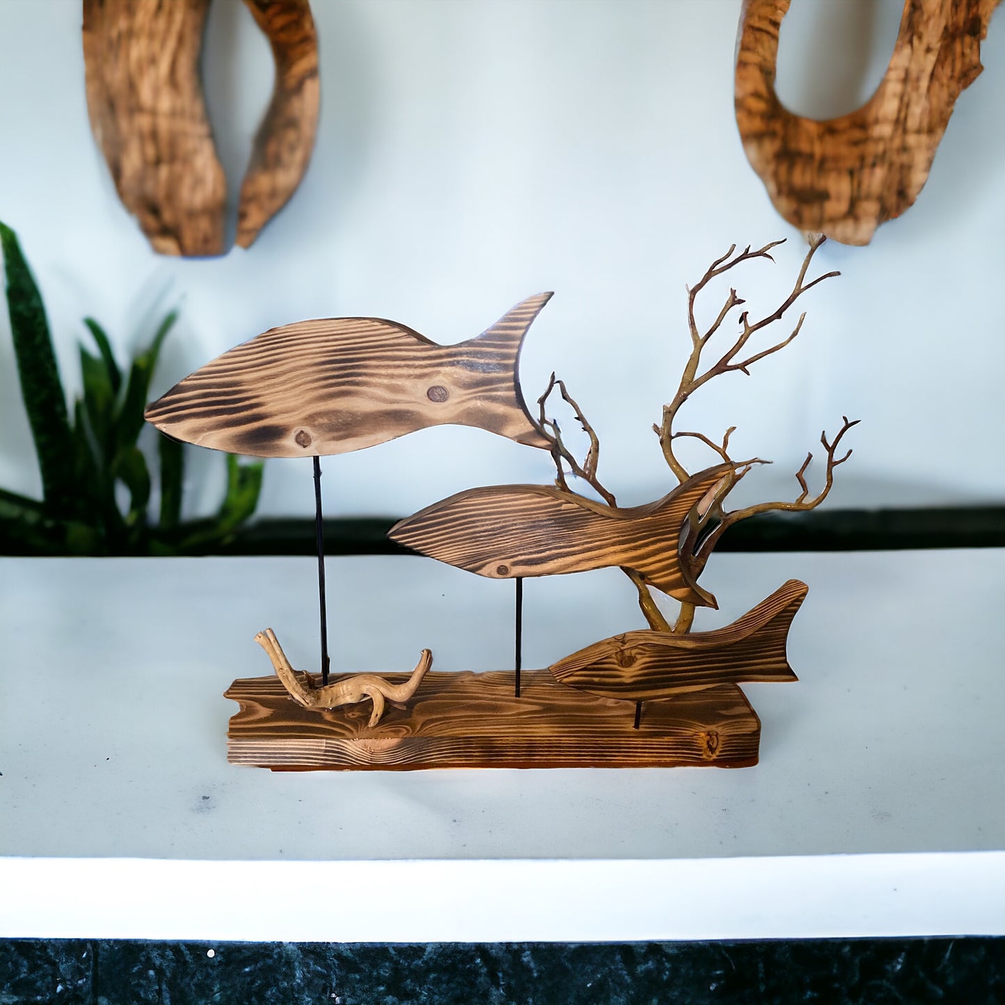 Wood Fish Countertop Decor Centerpiece